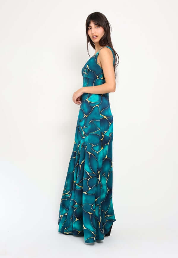 Vestido Beatriz Sin Mangas Turquesa Mármol - Diseño de Autor | Natalia Seguel