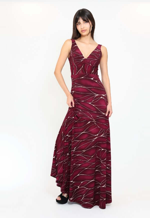 Vestido Beatriz Sin Mangas Burdeo Mármol - Diseño de Autor | Natalia Seguel