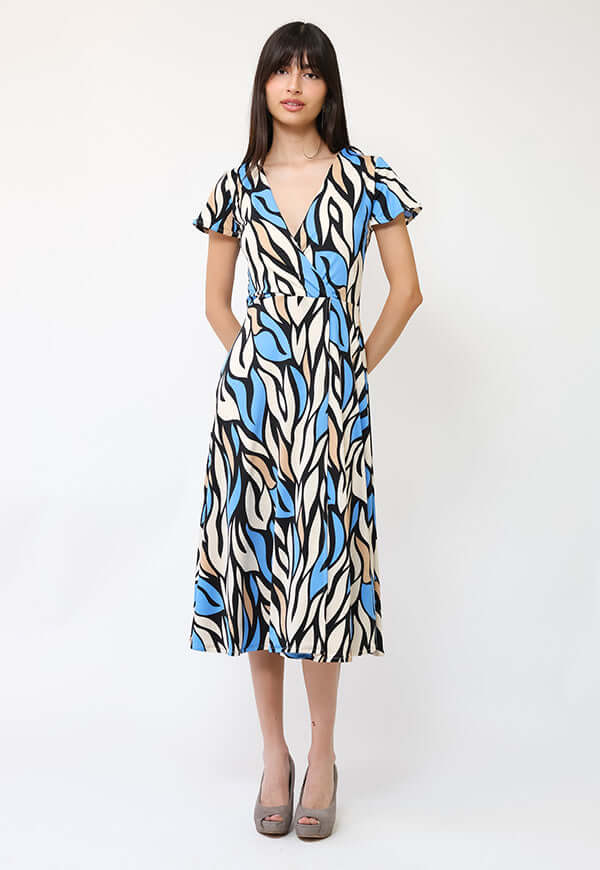 Vestido Coni Hojas Celeste Beige - Diseño Chileno | Natalia Seguel