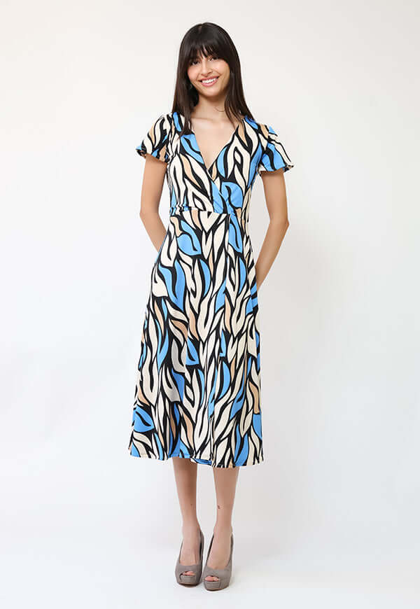 Vestido Coni Hojas Celeste Beige - Diseño Chileno | Natalia Seguel