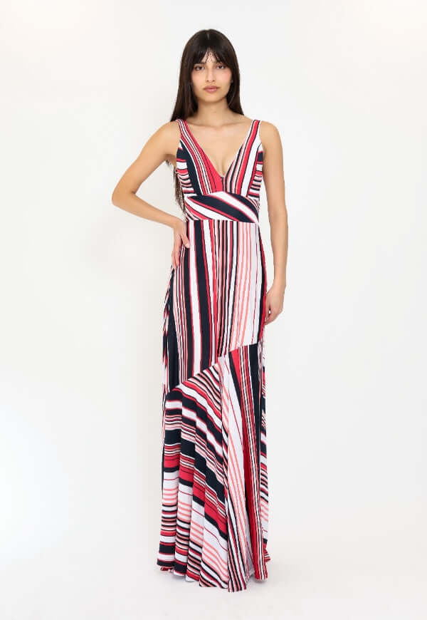 Vestido Beatriz Sin Mangas Rayas Negro Rojo - Diseño de Autor | Natalia Seguel