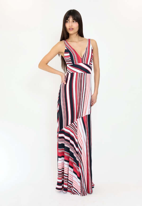 Vestido Beatriz Sin Mangas Rayas Negro Rojo - Diseño de Autor | Natalia Seguel