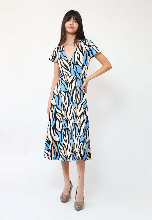 Vestido Coni Hojas Celeste Beige - Diseño Chileno | Natalia Seguel