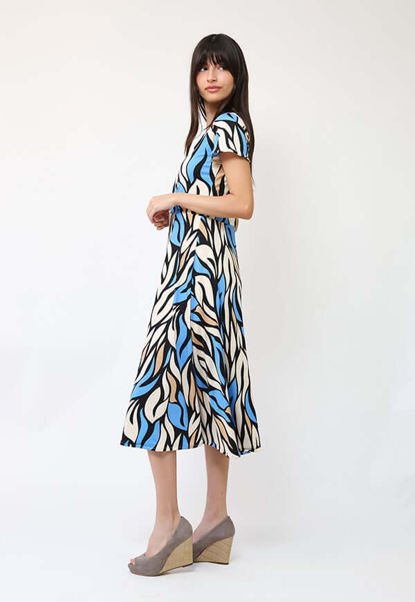 Vestido Coni Hojas Celeste Beige - Diseño Chileno | Natalia Seguel
