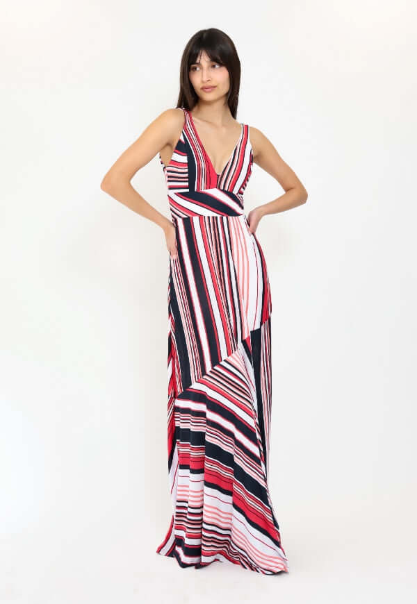 Vestido Beatriz Sin Mangas Rayas Negro Rojo - Diseño de Autor | Natalia Seguel