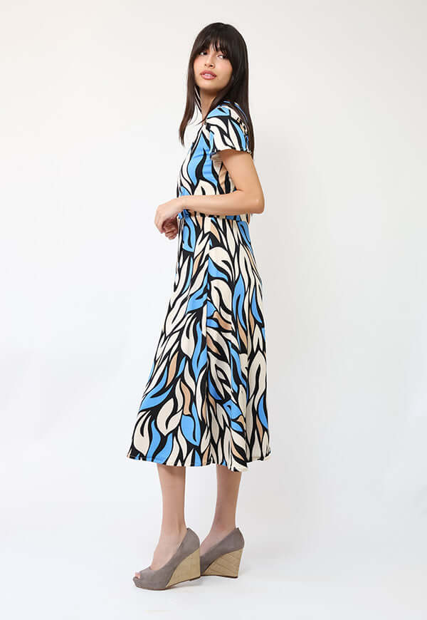 Vestido Coni Hojas Celeste Beige - Diseño Chileno | Natalia Seguel