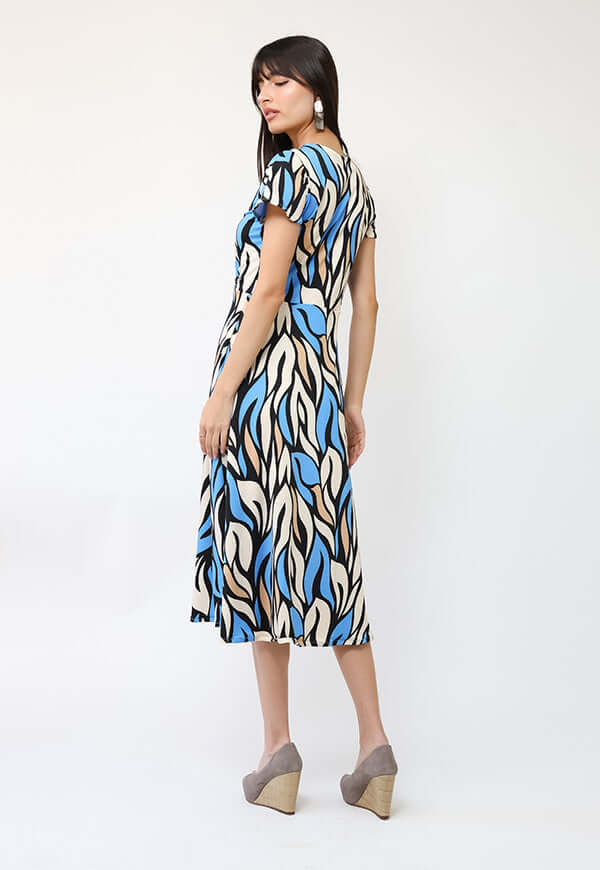 Vestido Coni Hojas Celeste Beige - Diseño Chileno | Natalia Seguel