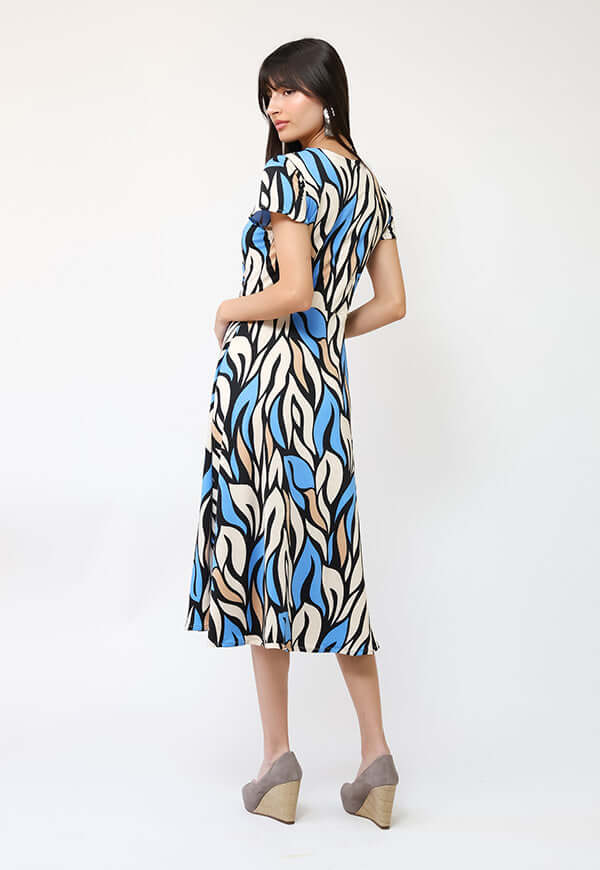 Vestido Coni Hojas Celeste Beige - Diseño Chileno | Natalia Seguel