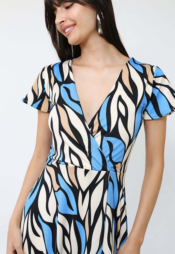 Vestido Coni Hojas Celeste Beige - Diseño Chileno | Natalia Seguel