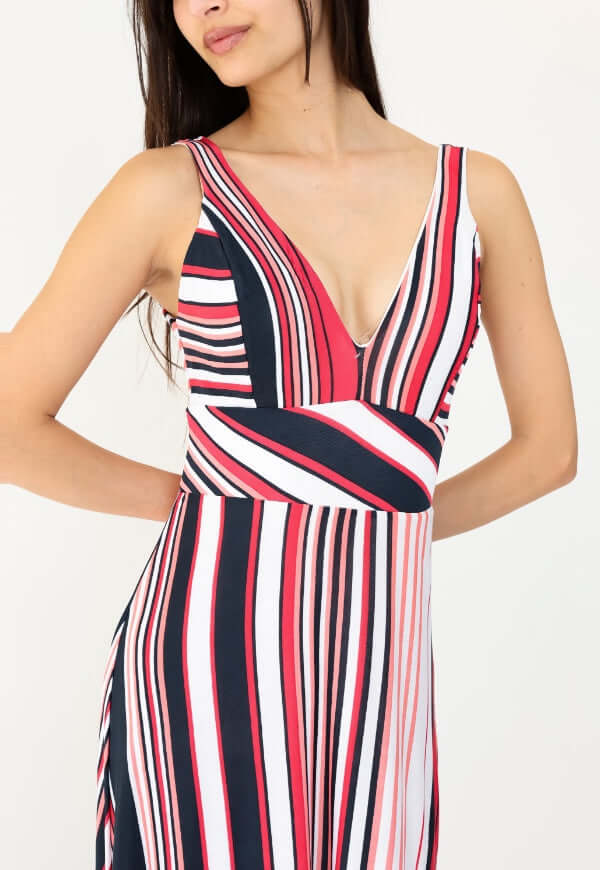 Vestido Beatriz Sin Mangas Rayas Negro Rojo - Diseño de Autor | Natalia Seguel