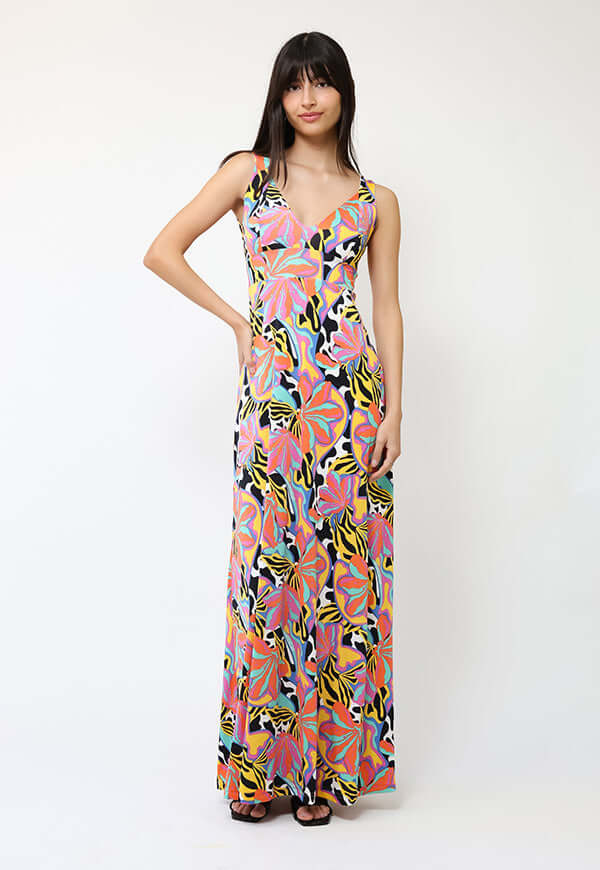 Vestido Vera Flores Naranjas turquesa Amarillo - Diseño Chileno | Natalia Seguel