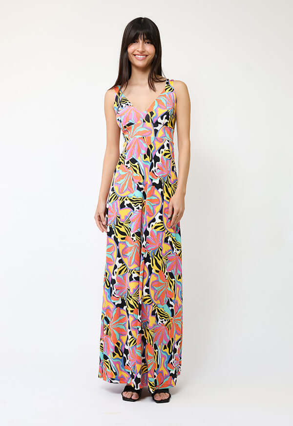 Vestido Vera Flores Naranjas turquesa Amarillo - Diseño Chileno | Natalia Seguel