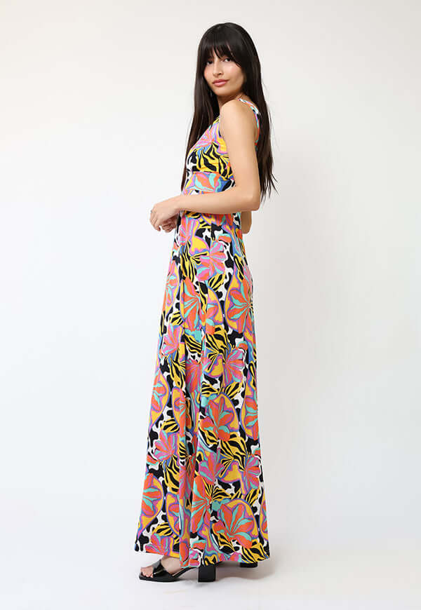 Vestido Vera Flores Naranjas turquesa Amarillo - Diseño Chileno | Natalia Seguel