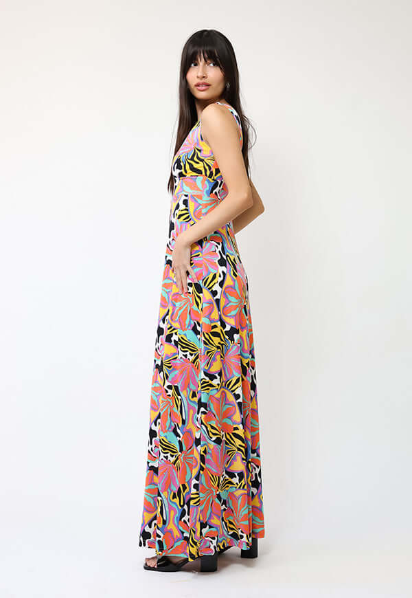 Vestido Vera Flores Naranjas turquesa Amarillo - Diseño Chileno | Natalia Seguel