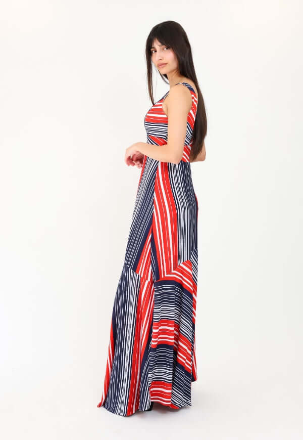 Vestido Beatriz Sin Mangas Rayas Azul Rojo - Diseño de Autor | Natalia Seguel