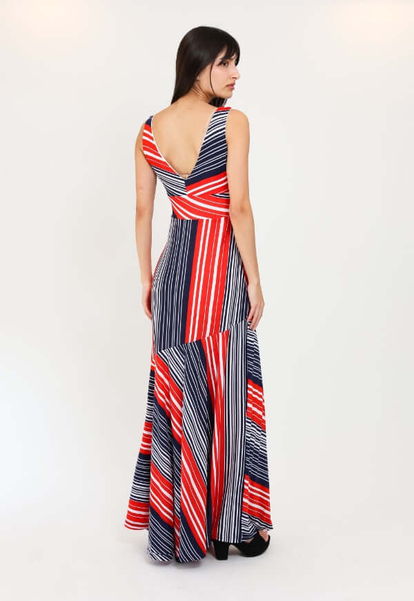 Vestido Beatriz Sin Mangas Rayas Azul Rojo - Diseño de Autor | Natalia Seguel