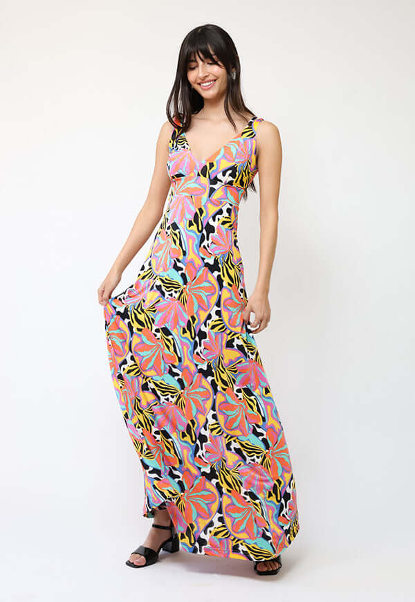 Vestido Vera Flores Naranjas turquesa Amarillo - Diseño Chileno | Natalia Seguel