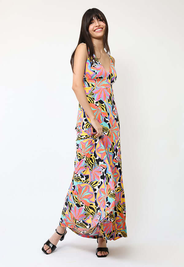 Vestido Vera Flores Naranjas turquesa Amarillo - Diseño Chileno | Natalia Seguel