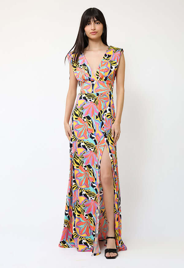 Vestido Camile Flores Naranjas turquesa Amarillo -  Diseño Chileno | Natalia Seguel