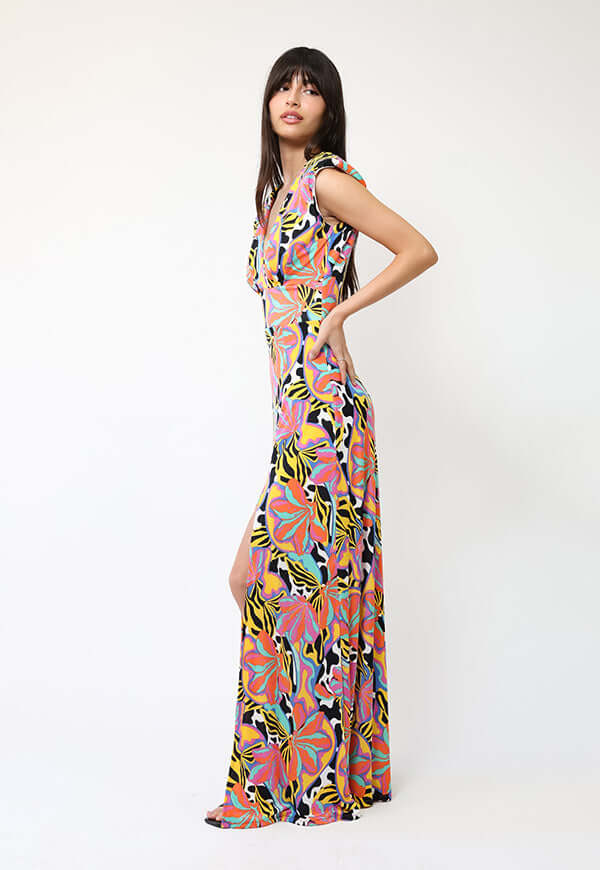 Vestido Camile Flores Naranjas turquesa Amarillo -  Diseño Chileno | Natalia Seguel