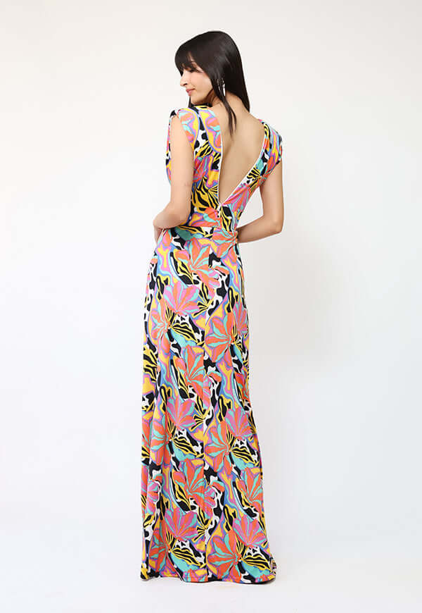 Vestido Camile Flores Naranjas turquesa Amarillo -  Diseño Chileno | Natalia Seguel