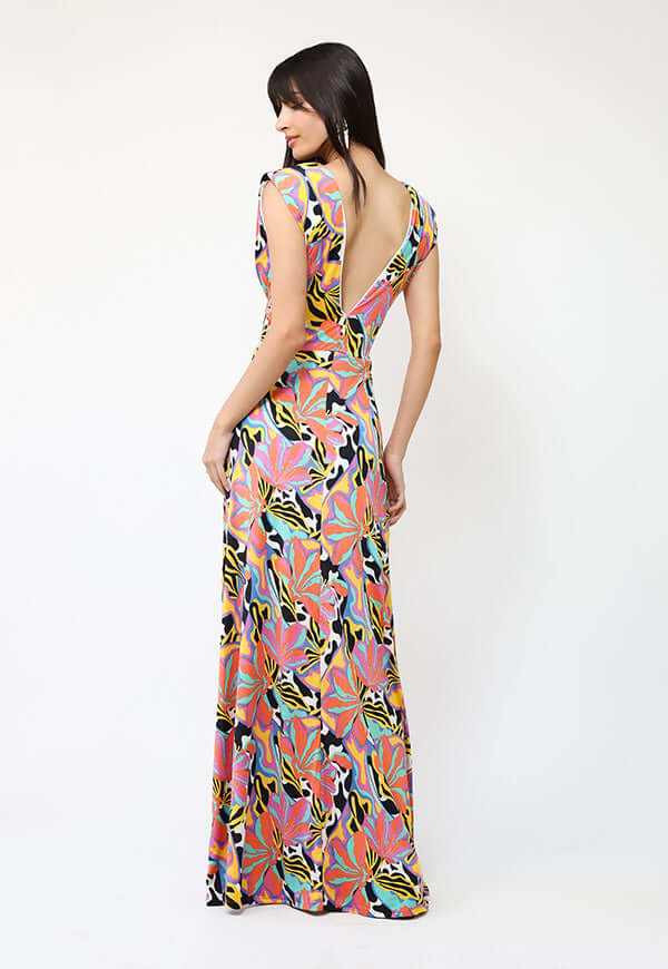 Vestido Camile Flores Naranjas turquesa Amarillo -  Diseño Chileno | Natalia Seguel