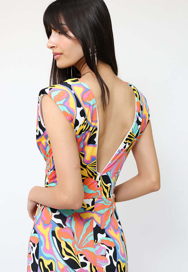 Vestido Camile Flores Naranjas turquesa Amarillo -  Diseño Chileno | Natalia Seguel