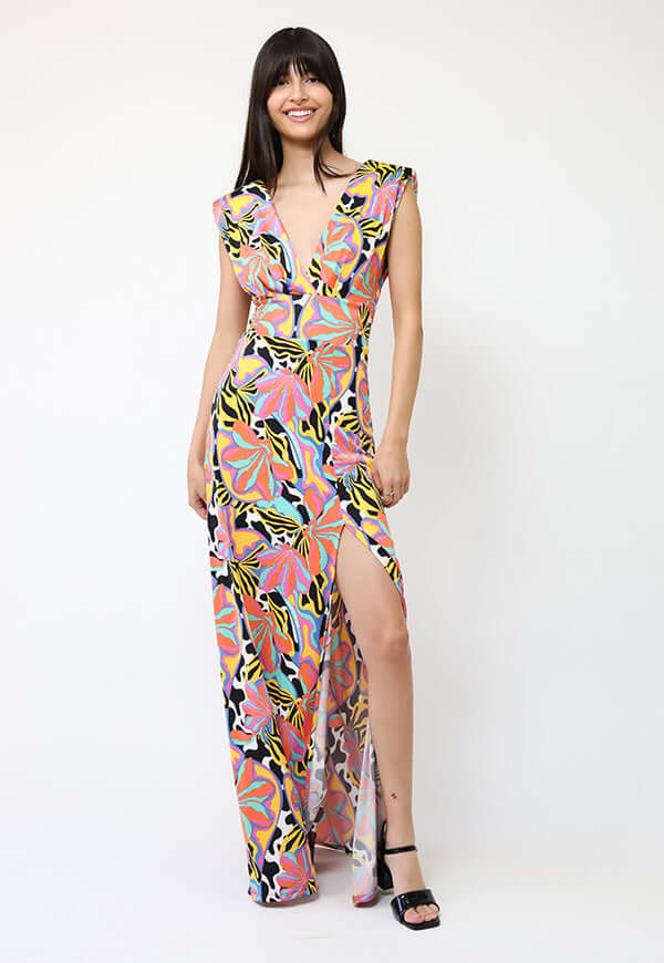 Vestido Camile Flores Naranjas turquesa Amarillo -  Diseño Chileno | Natalia Seguel