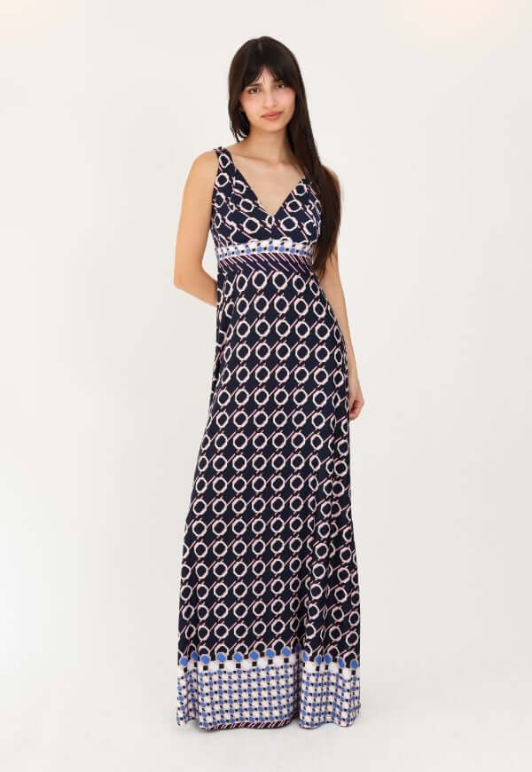 Vestido Vera Sin Mangas Eslabones Retro Azul - Diseño de Autor | Natalia Seguel