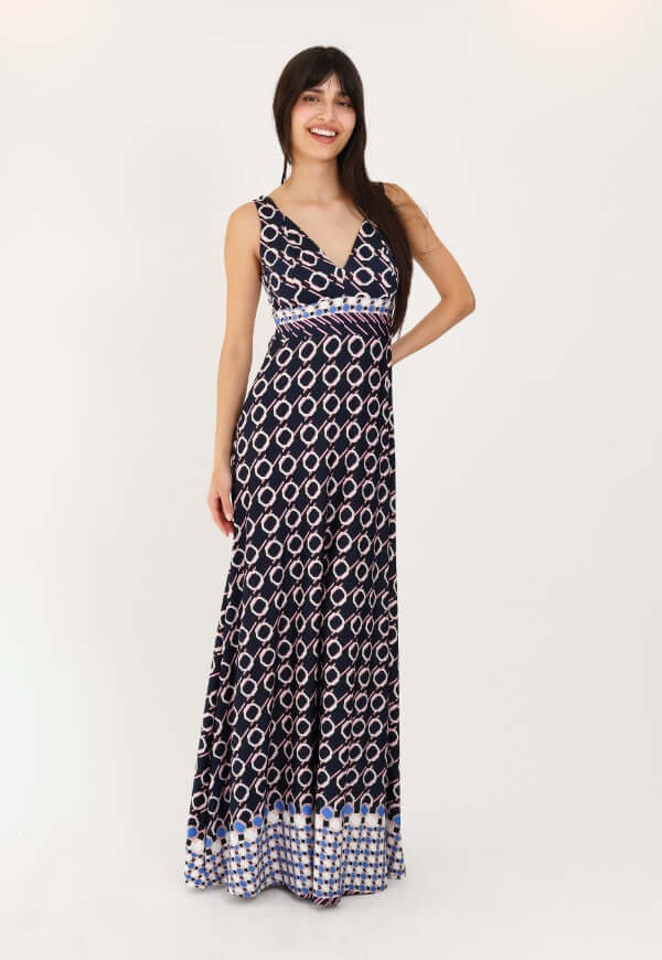 Vestido Vera Sin Mangas Eslabones Retro Azul - Diseño de Autor | Natalia Seguel