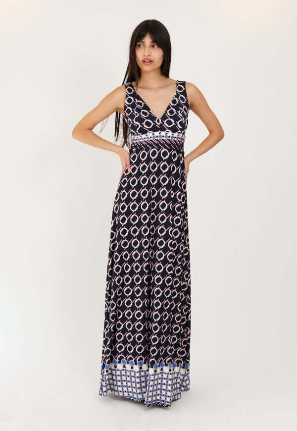 Vestido Vera Sin Mangas Eslabones Retro Azul - Diseño de Autor | Natalia Seguel