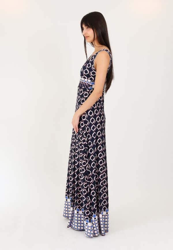 Vestido Vera Sin Mangas Eslabones Retro Azul - Diseño de Autor | Natalia Seguel
