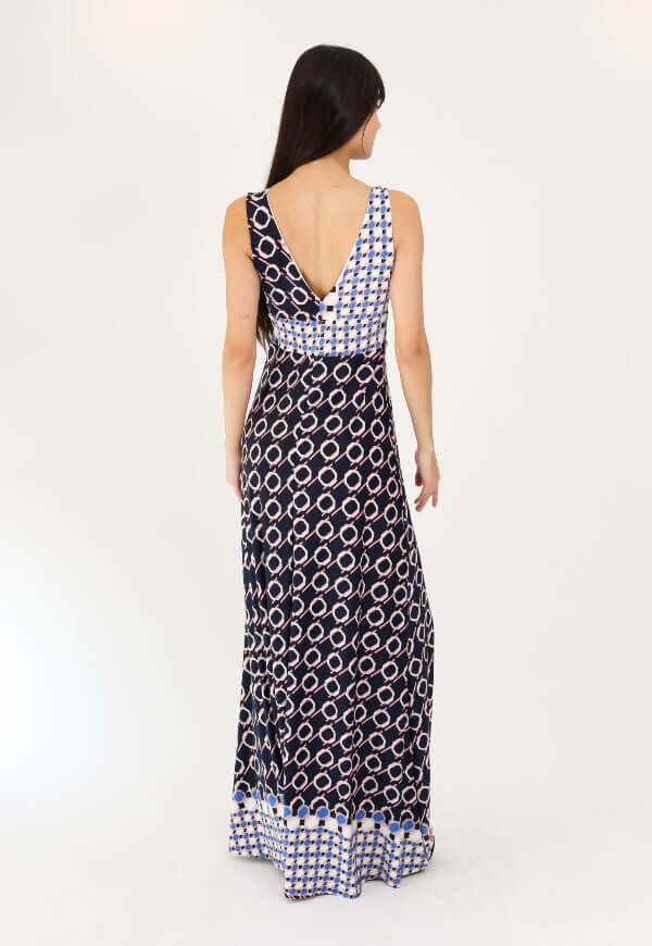 Vestido Vera Sin Mangas Eslabones Retro Azul - Diseño de Autor | Natalia Seguel