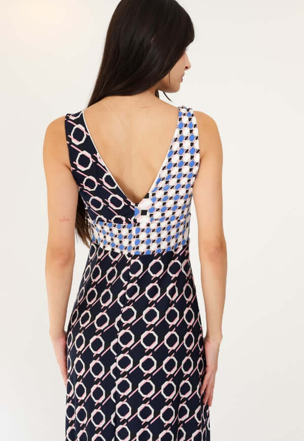 Vestido Vera Sin Mangas Eslabones Retro Azul - Diseño de Autor | Natalia Seguel