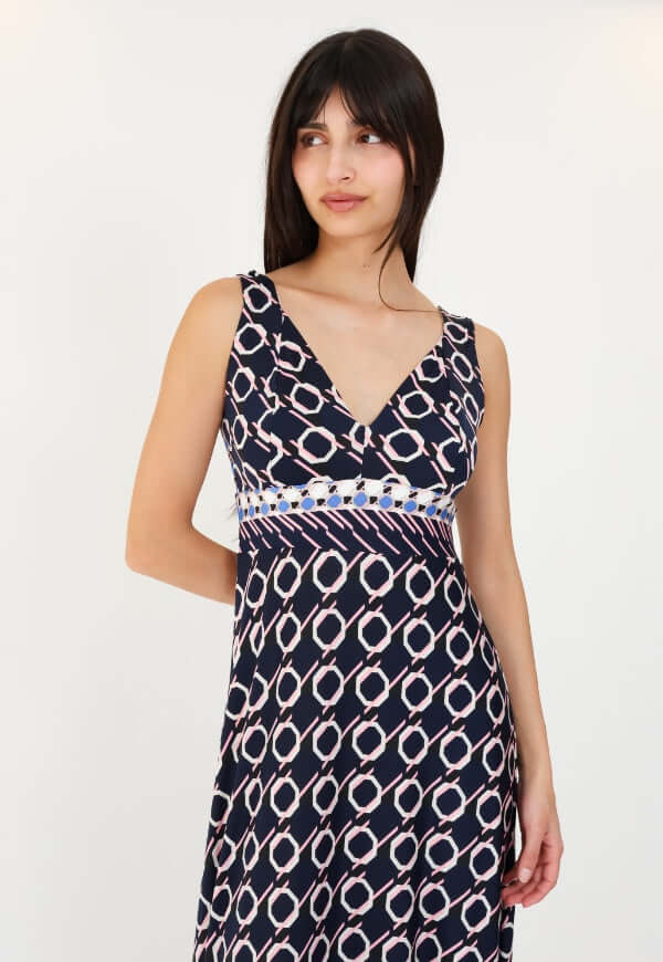 Vestido Vera Sin Mangas Eslabones Retro Azul - Diseño de Autor | Natalia Seguel