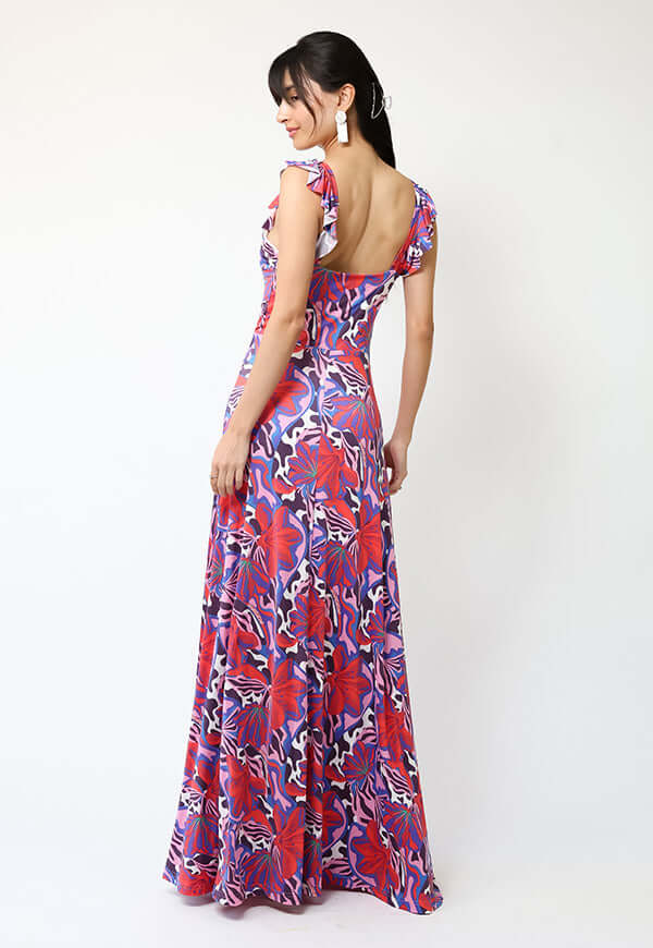 Vestido Mercedes Violeta Hojas Fucsia - Diseño Chileno | Natalia Seguel