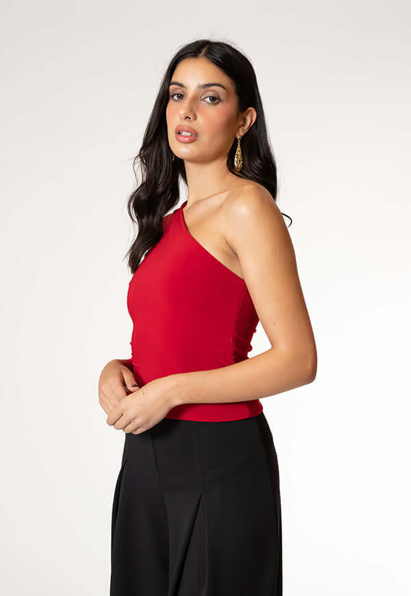 Polera Ema Rojo Hombro Descubierto Diseno Chileno Natalia Seguel, lookbook – diseño chileno de autor, Natalia Seguel