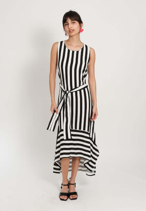 Vestido Clarisa Amarras Lineas Blanco Negro - Diseño de Autor | Natalia Seguel