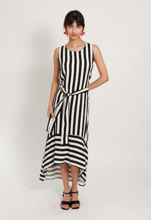 Vestido Clarisa Amarras Lineas Blanco Negro - Diseño de Autor | Natalia Seguel