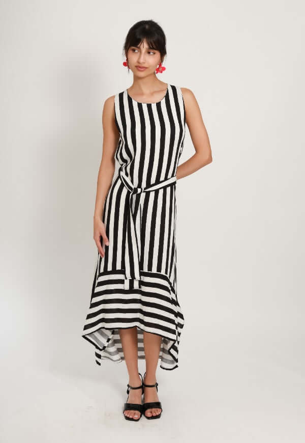 Vestido Clarisa Amarras Lineas Blanco Negro - Diseño de Autor | Natalia Seguel
