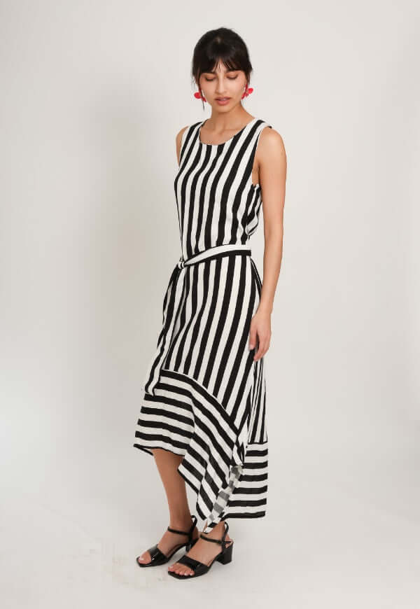Vestido Clarisa Amarras Lineas Blanco Negro - Diseño de Autor | Natalia Seguel