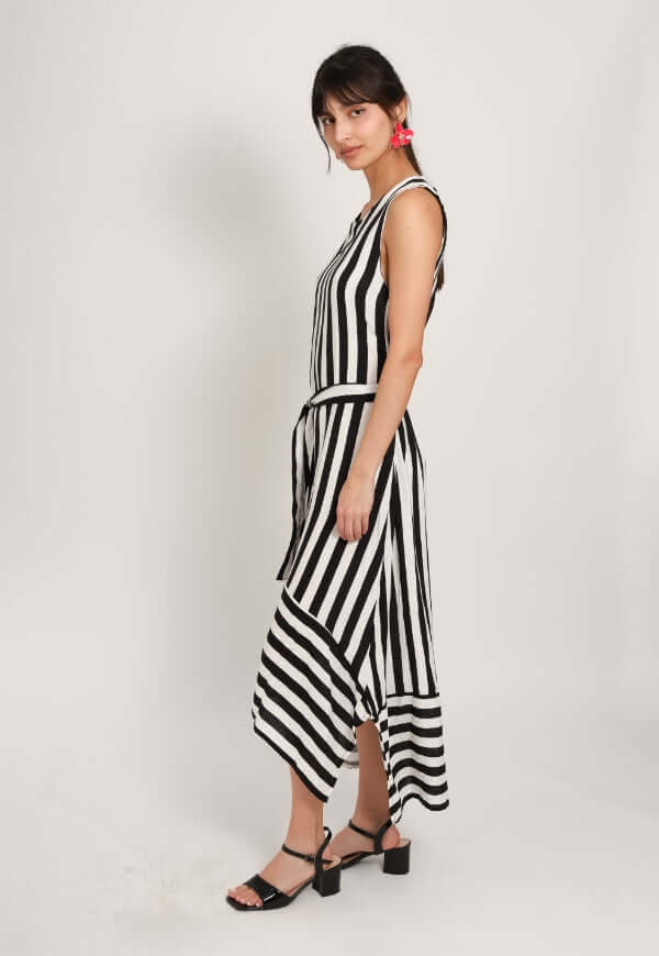 Vestido Clarisa Amarras Lineas Blanco Negro - Diseño de Autor | Natalia Seguel