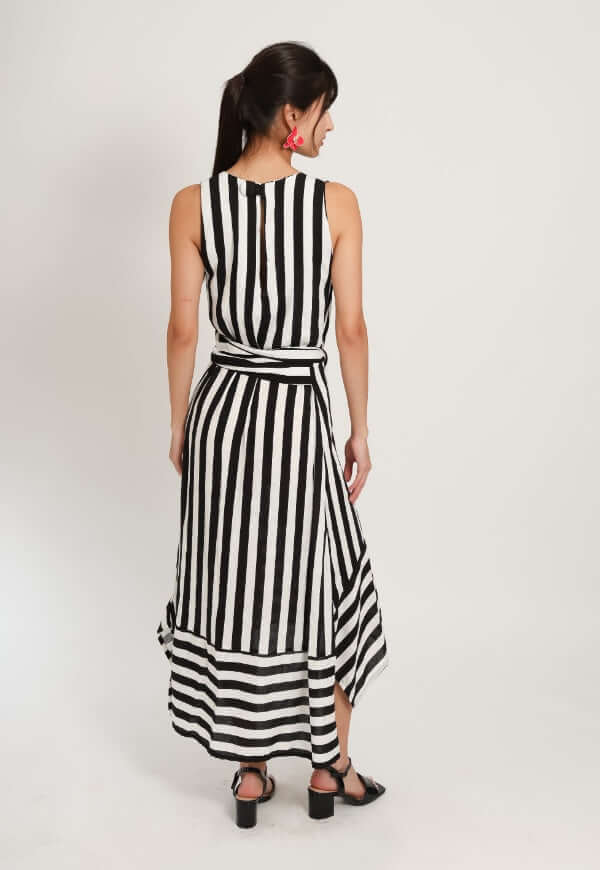 Vestido Clarisa Amarras Lineas Blanco Negro - Diseño de Autor | Natalia Seguel