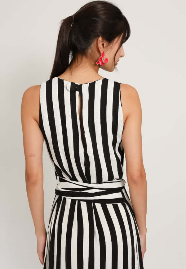 Vestido Clarisa Amarras Lineas Blanco Negro - Diseño de Autor | Natalia Seguel