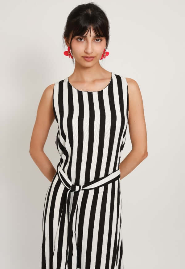Vestido Clarisa Amarras Lineas Blanco Negro - Diseño de Autor | Natalia Seguel