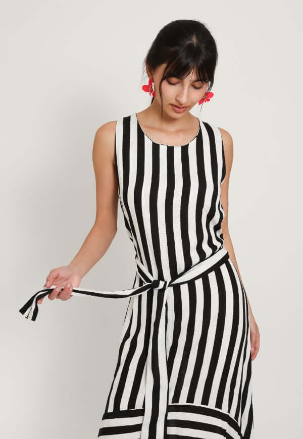 Vestido Clarisa Amarras Lineas Blanco Negro - Diseño de Autor | Natalia Seguel