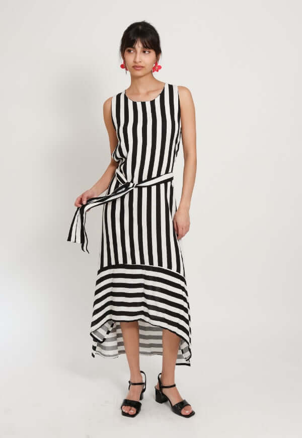 Vestido Clarisa Amarras Lineas Blanco Negro - Diseño de Autor | Natalia Seguel
