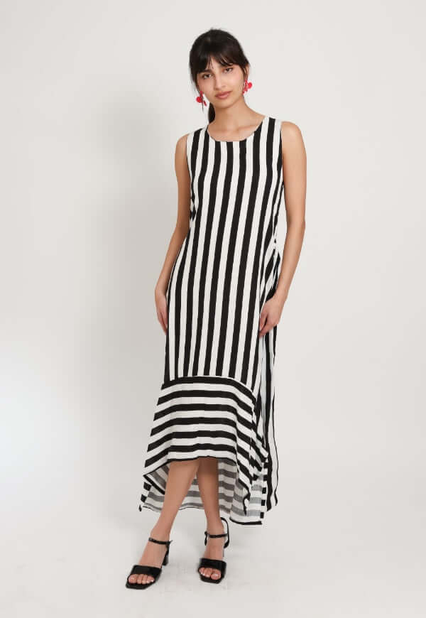 Vestido Clarisa Amarras Lineas Blanco Negro - Diseño de Autor | Natalia Seguel