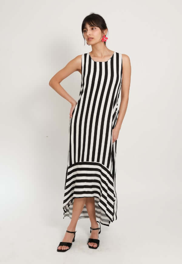 Vestido Clarisa Amarras Lineas Blanco Negro - Diseño de Autor | Natalia Seguel