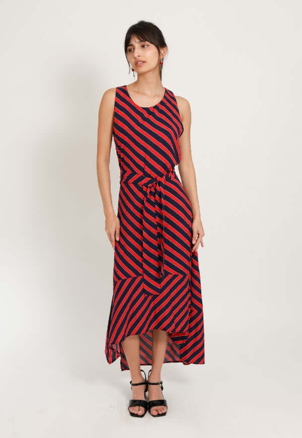 Vestido Clarisa Amarras Lineas Rojo Azul - Diseño de Autor | Natalia Seguel